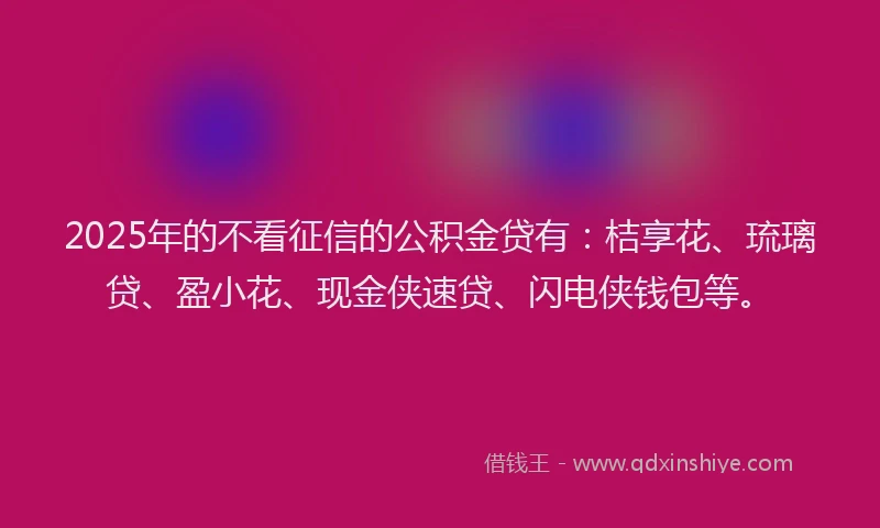 2025年的不看征信的公积金贷有：桔享花、琉璃贷、盈小花、现金侠速贷、闪电侠钱包等。