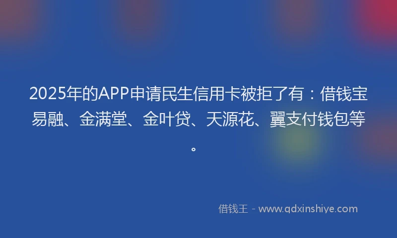2025年的APP申请民生信用卡被拒了有：借钱宝易融、金满堂、金叶贷、天源花、翼支付钱包等。