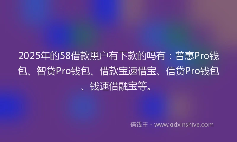 2025年的58借款黑户有下款的吗有：普惠Pro钱包、智贷Pro钱包、借款宝速借宝、信贷Pro钱包、钱速借融宝等。