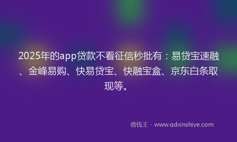 2025年的app贷款不看征信秒批有：易贷宝速融、金峰易购、快易贷宝、快融宝盒、京东白条取现等。