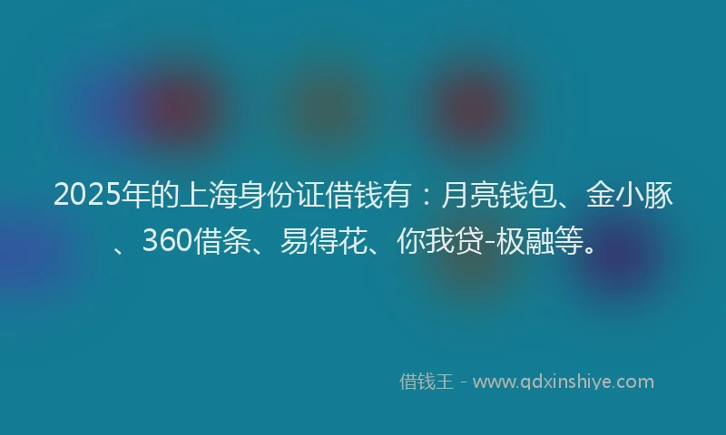 2025年的上海身份证借钱有：月亮钱包、金小豚、360借条、易得花、你我贷-极融等。