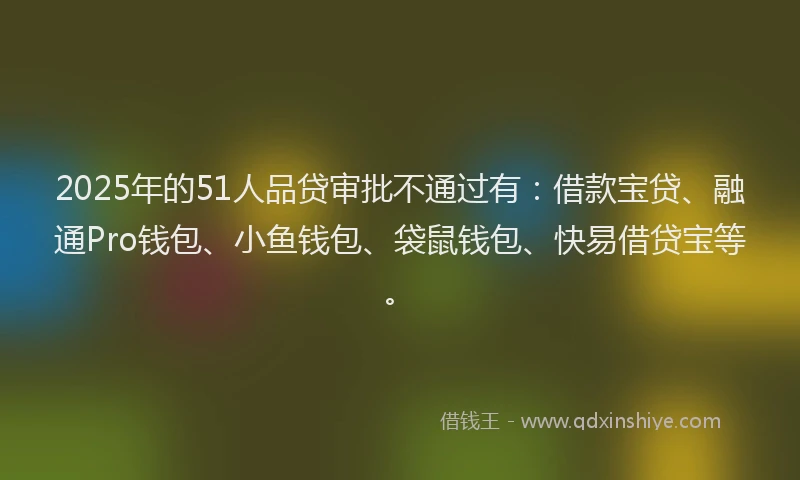 2025年的51人品贷审批不通过有：借款宝贷、融通Pro钱包、小鱼钱包、袋鼠钱包、快易借贷宝等。