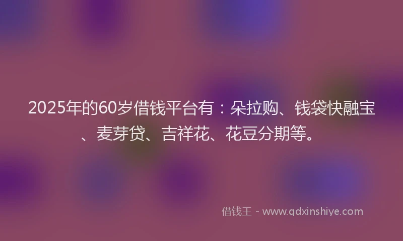 2025年的60岁借钱平台有：朵拉购、钱袋快融宝、麦芽贷、吉祥花、花豆分期等。