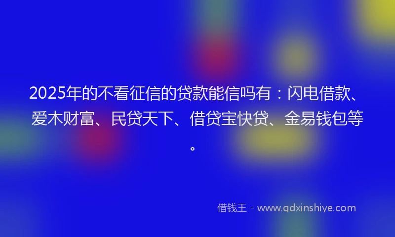 2025年的不看征信的贷款能信吗有：闪电借款、爱木财富、民贷天下、借贷宝快贷、金易钱包等。