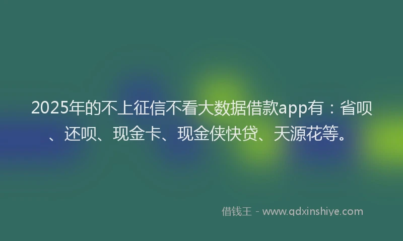 2025年的不上征信不看大数据借款app有：省呗、还呗、现金卡、现金侠快贷、天源花等。