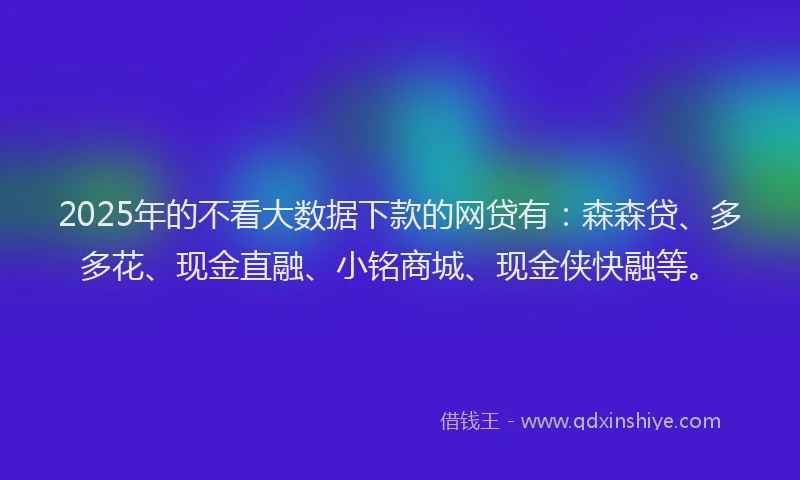 2025年的不看大数据下款的网贷有：森森贷、多多花、现金直融、小铭商城、现金侠快融等。