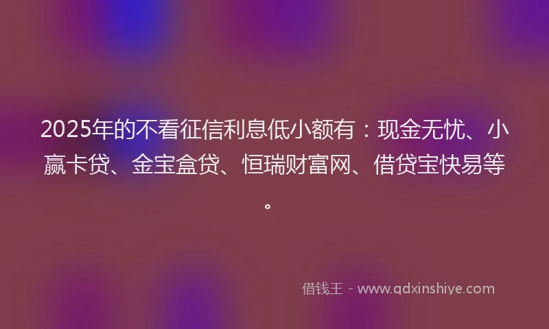 2025年的不看征信利息低小额有：现金无忧、小赢卡贷、金宝盒贷、恒瑞财富网、借贷宝快易等。