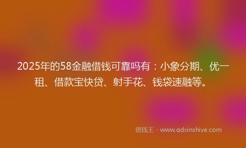 2025年的58金融借钱可靠吗有：小象分期、优一租、借款宝快贷、射手花、钱袋速融等。