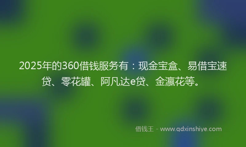 2025年的360借钱服务有：现金宝盒、易借宝速贷、零花罐、阿凡达e贷、金瀛花等。