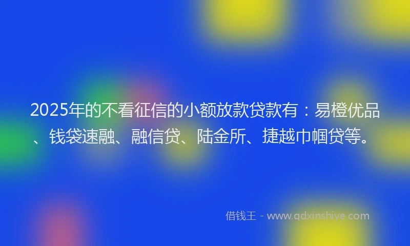 2025年的不看征信的小额放款贷款有：易橙优品、钱袋速融、融信贷、陆金所、捷越巾帼贷等。
