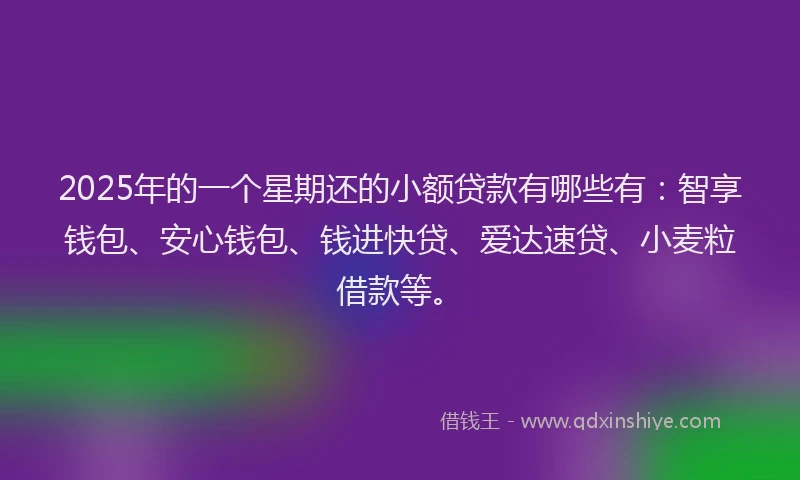2025年的一个星期还的小额贷款有哪些有：智享钱包、安心钱包、钱进快贷、爱达速贷、小麦粒借款等。