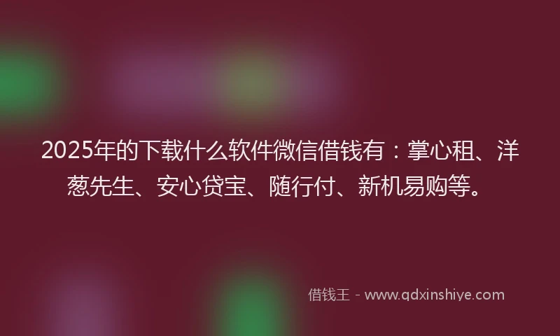 2025年的下载什么软件微信借钱有：掌心租、洋葱先生、安心贷宝、随行付、新机易购等。