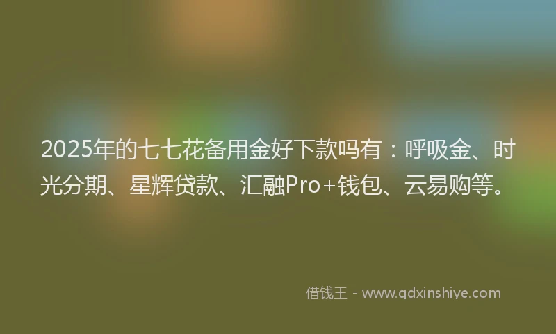 2025年的七七花备用金好下款吗有：呼吸金、时光分期、星辉贷款、汇融Pro+钱包、云易购等。