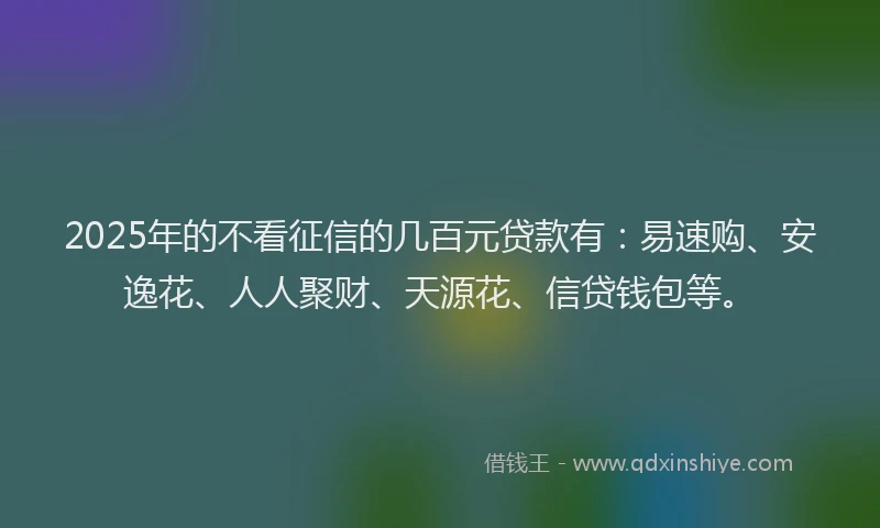 2025年的不看征信的几百元贷款有：易速购、安逸花、人人聚财、天源花、信贷钱包等。