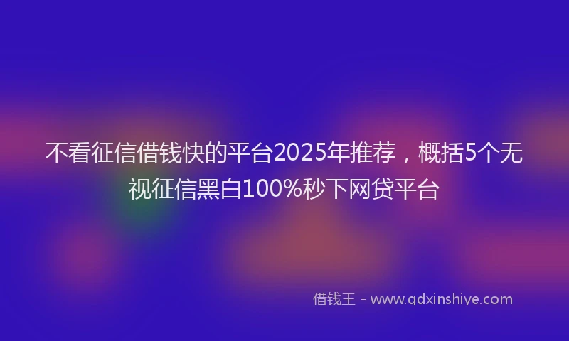 不看征信借钱快的平台2025年推荐，概括5个无视征信黑白100%秒下网贷平台