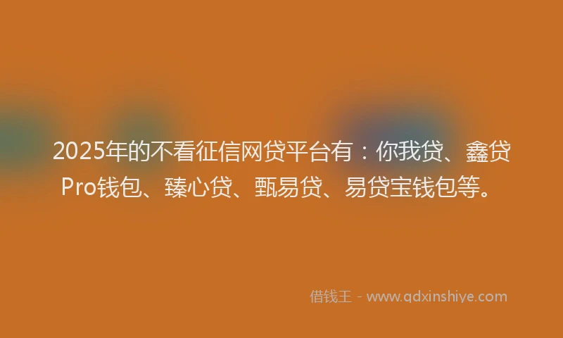 2025年的不看征信网贷平台有：你我贷、鑫贷Pro钱包、臻心贷、甄易贷、易贷宝钱包等。