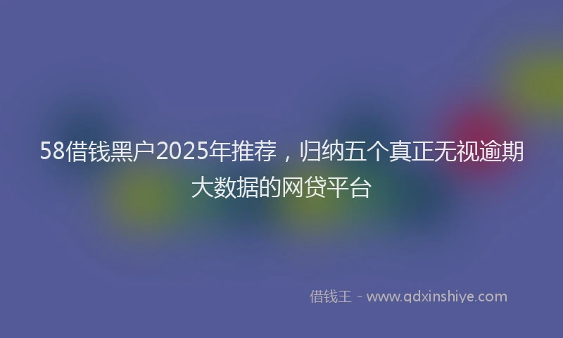 58借钱黑户2025年推荐，归纳五个真正无视逾期大数据的网贷平台