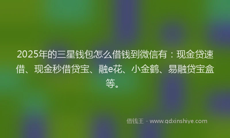 2025年的三星钱包怎么借钱到微信有：现金贷速借、现金秒借贷宝、融e花、小金鹤、易融贷宝盒等。