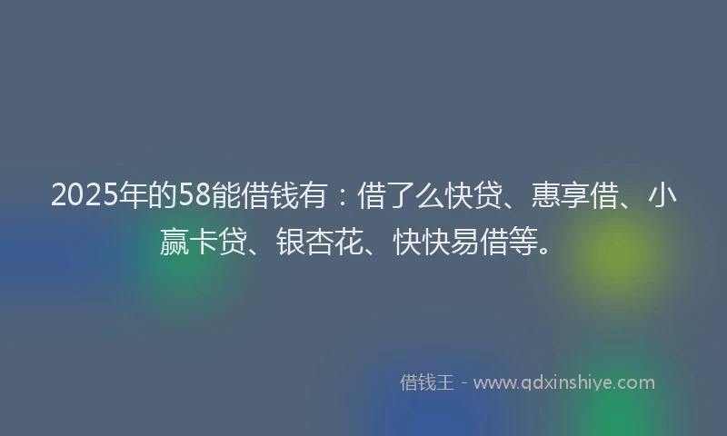2025年的58能借钱有：借了么快贷、惠享借、小赢卡贷、银杏花、快快易借等。
