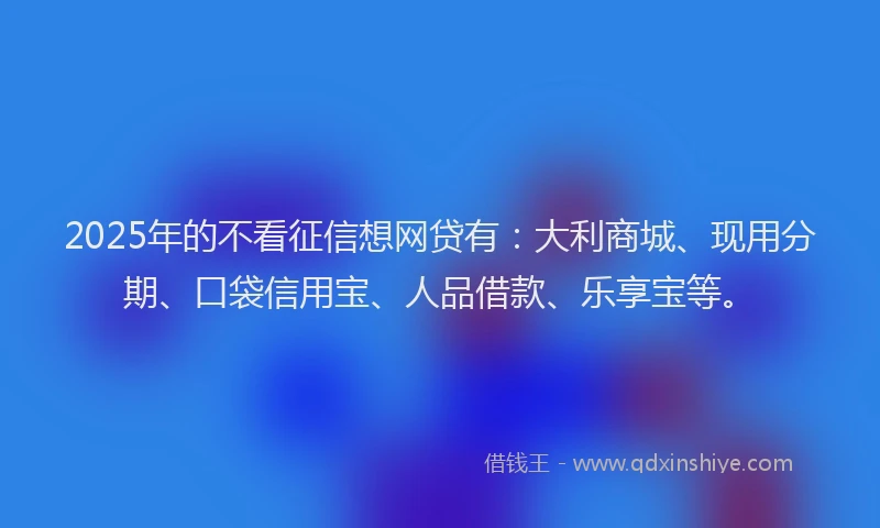 2025年的不看征信想网贷有：大利商城、现用分期、口袋信用宝、人品借款、乐享宝等。
