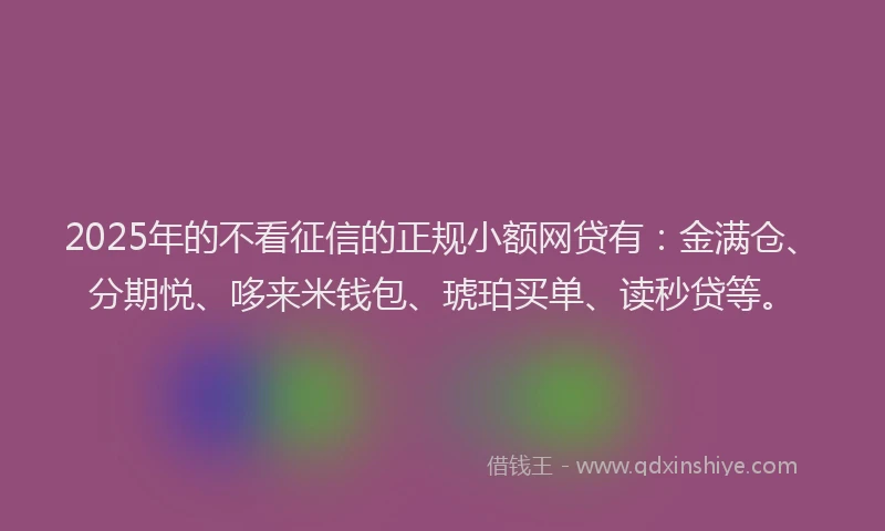 2025年的不看征信的正规小额网贷有：金满仓、分期悦、哆来米钱包、琥珀买单、读秒贷等。