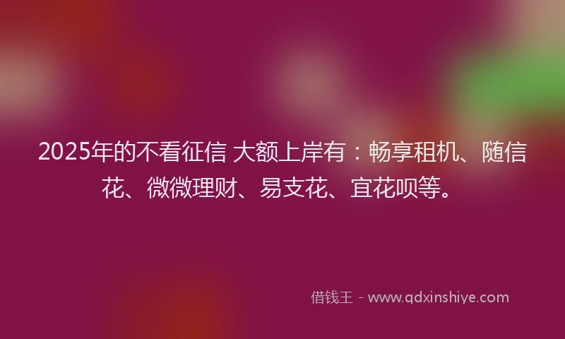 2025年的不看征信 大额上岸有：畅享租机、随信花、微微理财、易支花、宜花呗等。