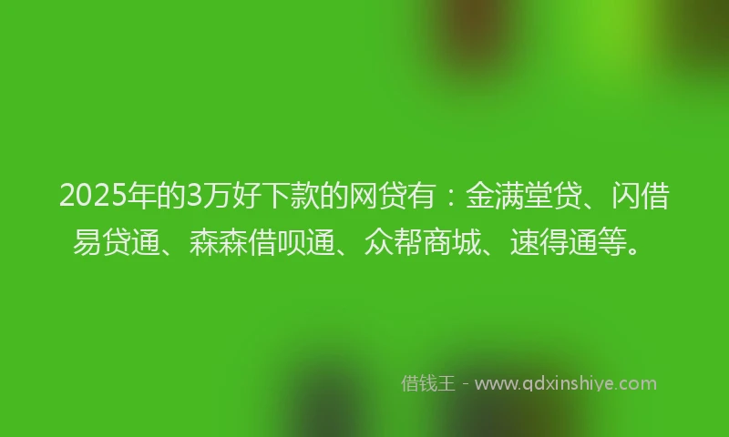 2025年的3万好下款的网贷有：金满堂贷、闪借易贷通、森森借呗通、众帮商城、速得通等。