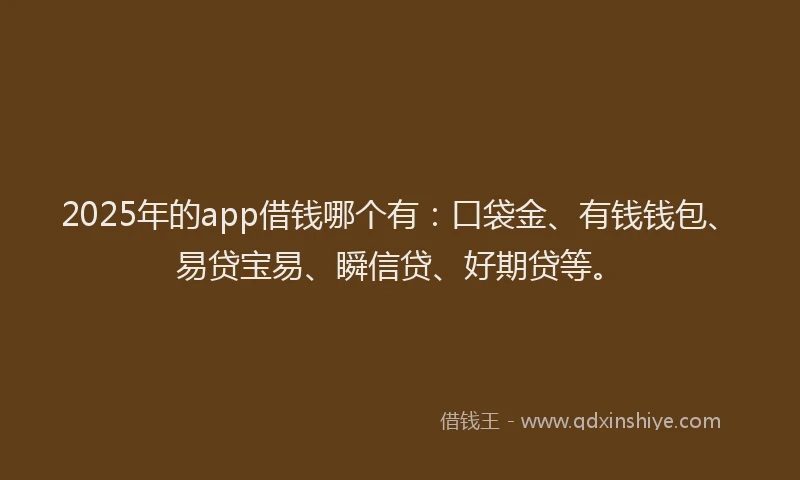 2025年的app借钱哪个有：口袋金、有钱钱包、易贷宝易、瞬信贷、好期贷等。