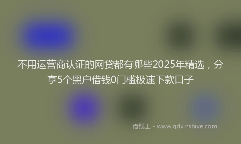不用运营商认证的网贷都有哪些2025年精选，分享5个黑户借钱0门槛极速下款口子