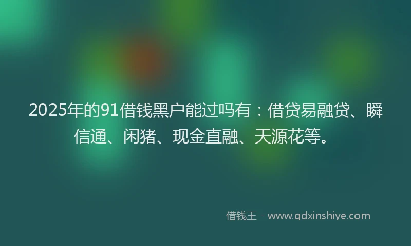 2025年的91借钱黑户能过吗有：借贷易融贷、瞬信通、闲猪、现金直融、天源花等。