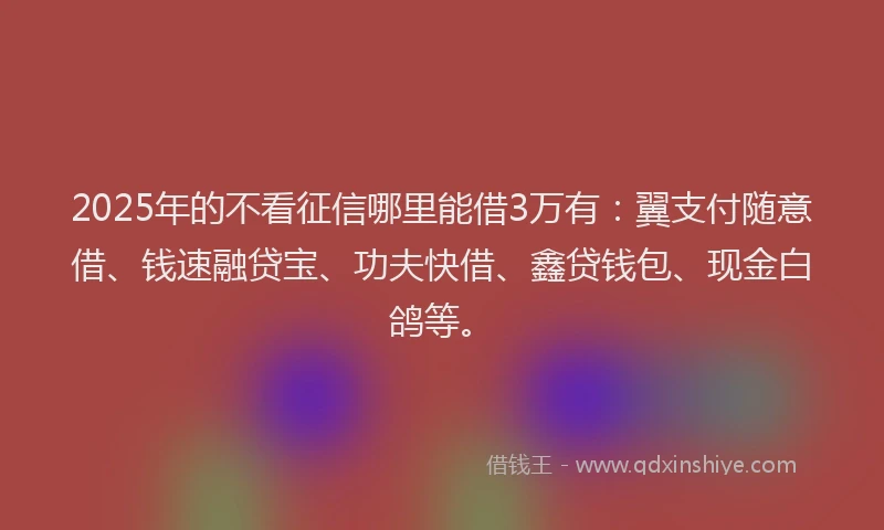 2025年的不看征信哪里能借3万有：翼支付随意借、钱速融贷宝、功夫快借、鑫贷钱包、现金白鸽等。