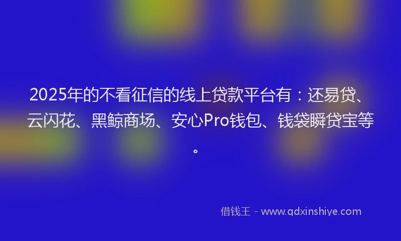 2025年的不看征信的线上贷款平台有：还易贷、云闪花、黑鲸商场、安心Pro钱包、钱袋瞬贷宝等。
