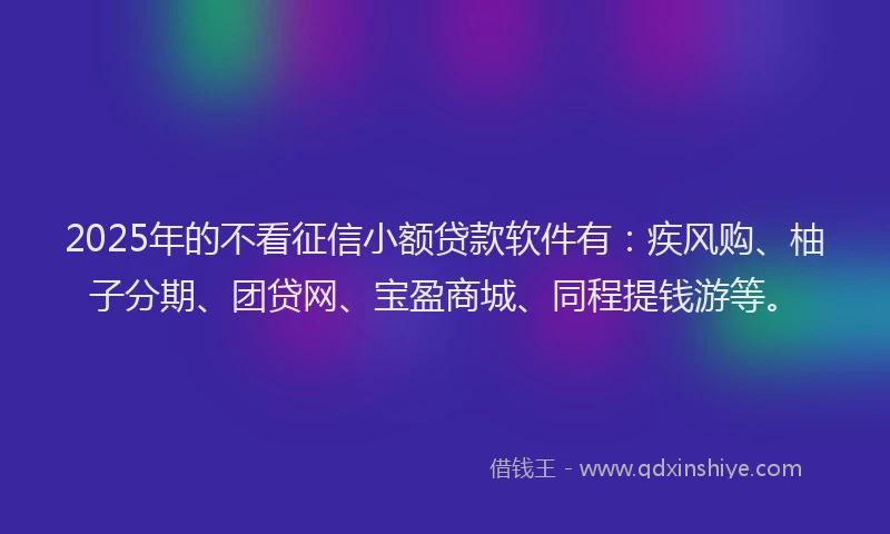 2025年的不看征信小额贷款软件有：疾风购、柚子分期、团贷网、宝盈商城、同程提钱游等。
