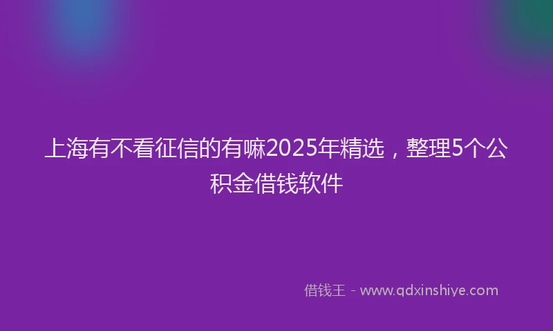 上海有不看征信的有嘛2025年精选，整理5个公积金借钱软件