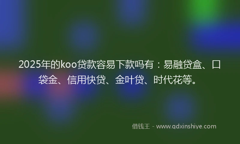 2025年的koo贷款容易下款吗有：易融贷盒、口袋金、信用快贷、金叶贷、时代花等。