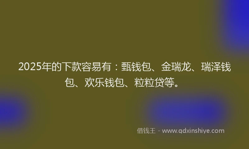 2025年的下款容易有：甄钱包、金瑞龙、瑞泽钱包、欢乐钱包、粒粒贷等。