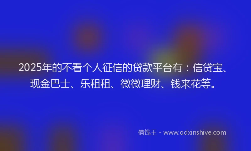 2025年的不看个人征信的贷款平台有：信贷宝、现金巴士、乐租租、微微理财、钱来花等。