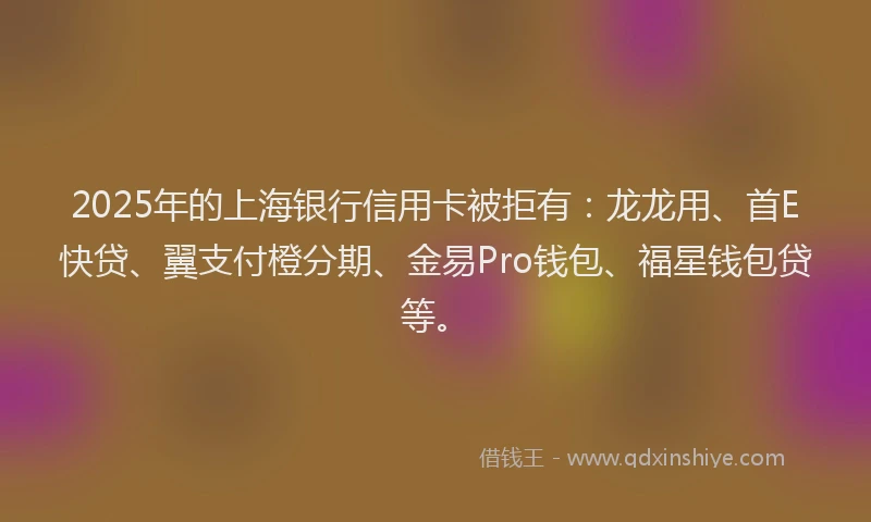2025年的上海银行信用卡被拒有：龙龙用、首E快贷、翼支付橙分期、金易Pro钱包、福星钱包贷等。