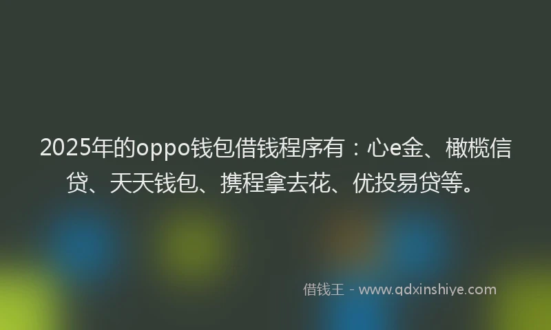 2025年的oppo钱包借钱程序有：心e金、橄榄信贷、天天钱包、携程拿去花、优投易贷等。