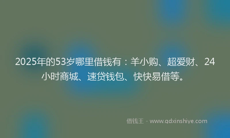 2025年的53岁哪里借钱有：羊小购、超爱财、24小时商城、速贷钱包、快快易借等。