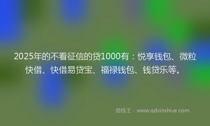 2025年的不看征信的贷1000有：悦享钱包、微粒快借、快借易贷宝、福禄钱包、钱贷乐等。