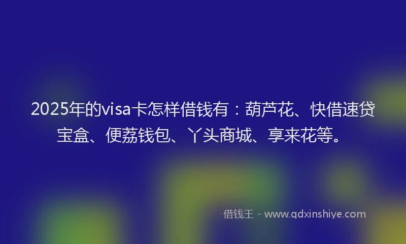 2025年的visa卡怎样借钱有：葫芦花、快借速贷宝盒、便荔钱包、丫头商城、享来花等。