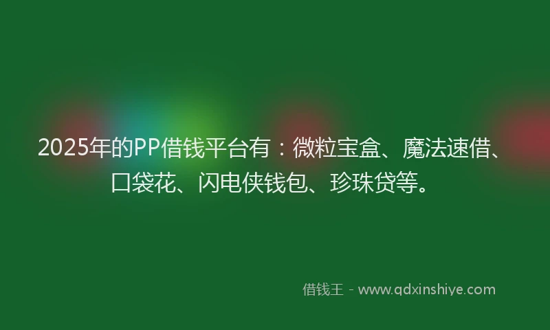 2025年的PP借钱平台有：微粒宝盒、魔法速借、口袋花、闪电侠钱包、珍珠贷等。