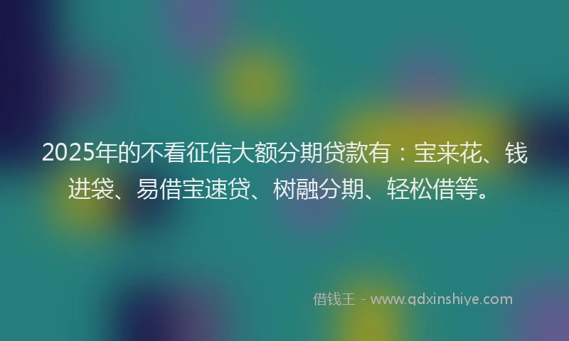 2025年的不看征信大额分期贷款有：宝来花、钱进袋、易借宝速贷、树融分期、轻松借等。