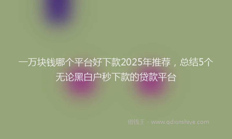 一万块钱哪个平台好下款2025年推荐，总结5个无论黑白户秒下款的贷款平台