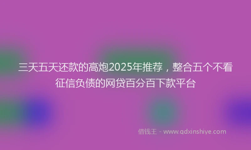 三天五天还款的高炮2025年推荐，整合五个不看征信负债的网贷百分百下款平台