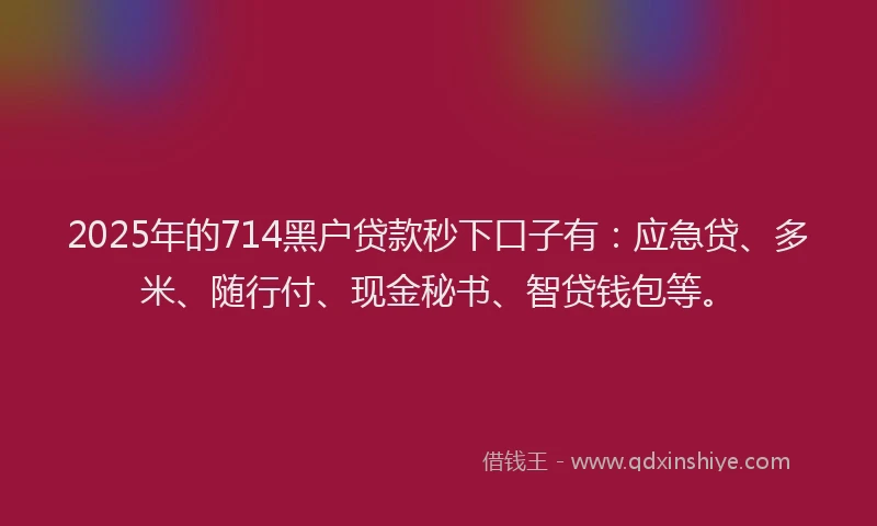 2025年的714黑户贷款秒下口子有：应急贷、多米、随行付、现金秘书、智贷钱包等。