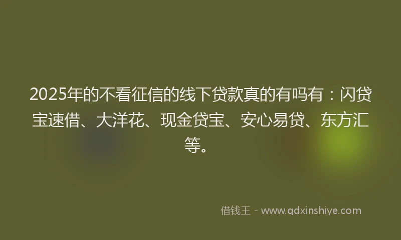 2025年的不看征信的线下贷款真的有吗有：闪贷宝速借、大洋花、现金贷宝、安心易贷、东方汇等。