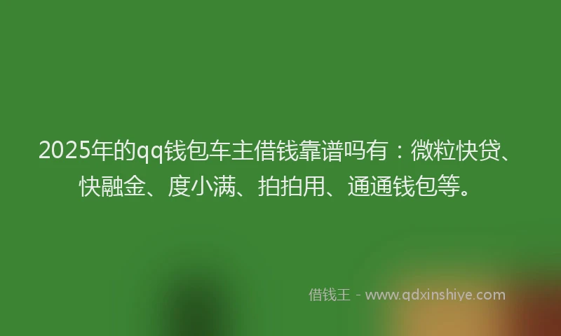 2025年的qq钱包车主借钱靠谱吗有：微粒快贷、快融金、度小满、拍拍用、通通钱包等。