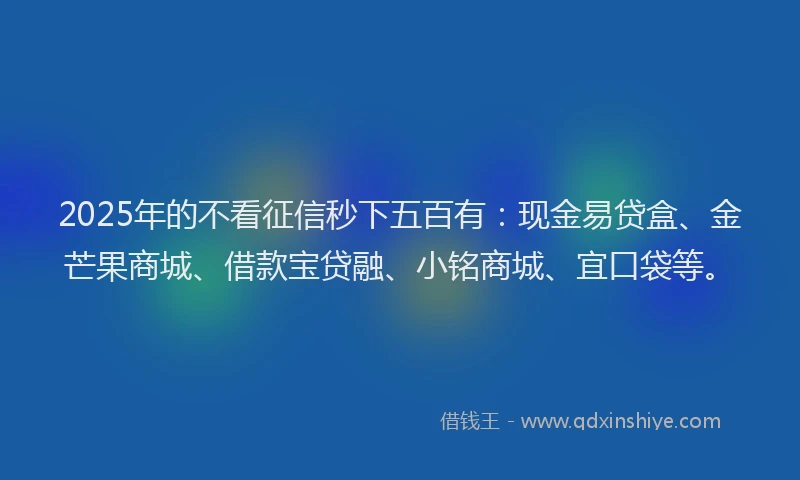 2025年的不看征信秒下五百有：现金易贷盒、金芒果商城、借款宝贷融、小铭商城、宜口袋等。